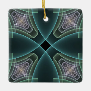 Moderne Aquamarine geometrische Fraktal-Grafik Keramikornament