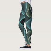Moderne Aquamarine geometrische Fraktal-Grafik Leggings (Links)