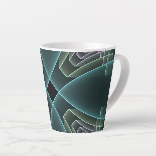Moderne Aquamarine geometrische Fraktal-Grafik Milchtasse (Rechte Ecke)