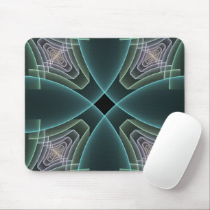 Moderne Aquamarine geometrische Fraktal-Grafik Mousepad