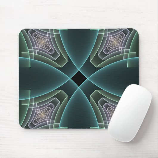 Moderne Aquamarine geometrische Fraktal-Grafik Mousepad (Mit Mouse)