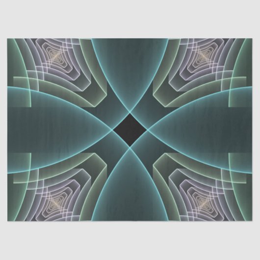 Moderne Aquamarine geometrische Fraktal-Grafik Seidenpapier (Vorderseite)