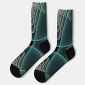 Moderne Aquamarine geometrische Fraktal-Grafik Socken (Linkes Detail)