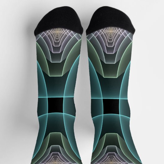 Moderne Aquamarine geometrische Fraktal-Grafik Socken (Oben)