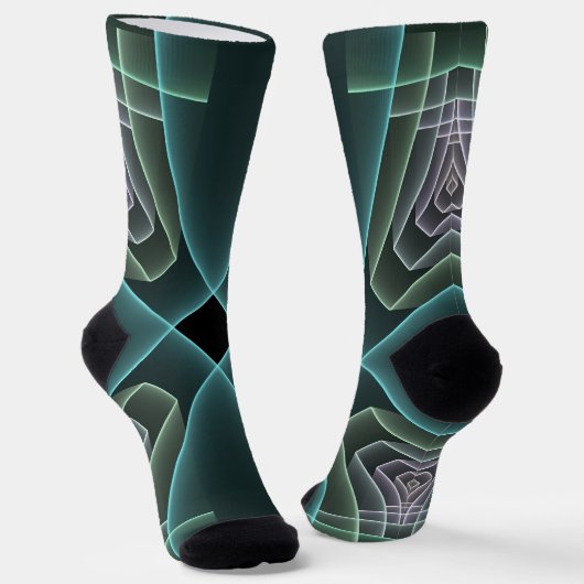 Moderne Aquamarine geometrische Fraktal-Grafik Socken (Gewinkelt)