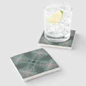 Moderne Aquamarine geometrische Fraktal-Grafik Steinuntersetzer (Seitenansicht)