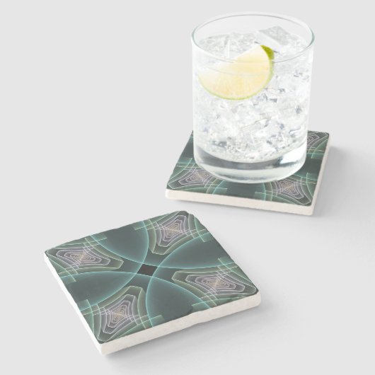 Moderne Aquamarine geometrische Fraktal-Grafik Steinuntersetzer (Seitenansicht)