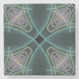 Moderne Aquamarine geometrische Fraktal-Grafik Steinuntersetzer