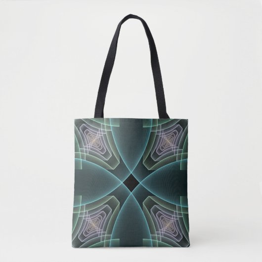 Moderne Aquamarine geometrische Fraktal-Grafik Tasche (Vorderseite)