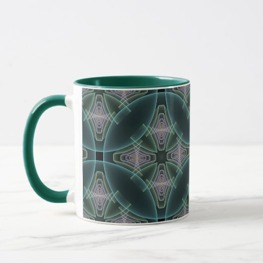 Moderne Aquamarine geometrische Fraktal-Grafik Tasse (Links)