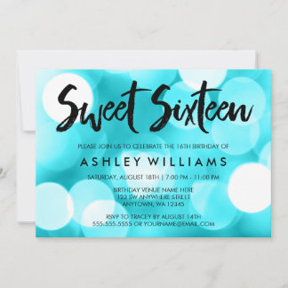 Moderne Aquamarine Glitzer Lights Sweet 16 Einladu Einladung