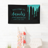 Moderne Aquamarine Glitzer Tropfen Sweet 16 Birthd Banner (Insitu)