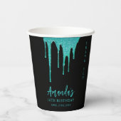 Moderne Aquamarine Glitzer Tropfen Sweet 16 Birthd Pappbecher (Rückseite)