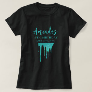 Moderne Aquamarine Glitzer Tropfen Sweet 16 Birthd T-Shirt