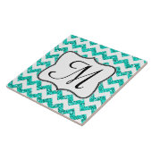 Moderne Aquamarine Glitzer-Zickzack-Monogramm-Anze Fliese (Seite)