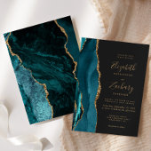 Moderne Aquamarine Gold Agate Dark Wedding Einladu Einladung