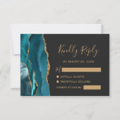 Moderne Aquamarine Gold Agate Dark Wedding RSVP Ca Karte (Vorderseite)