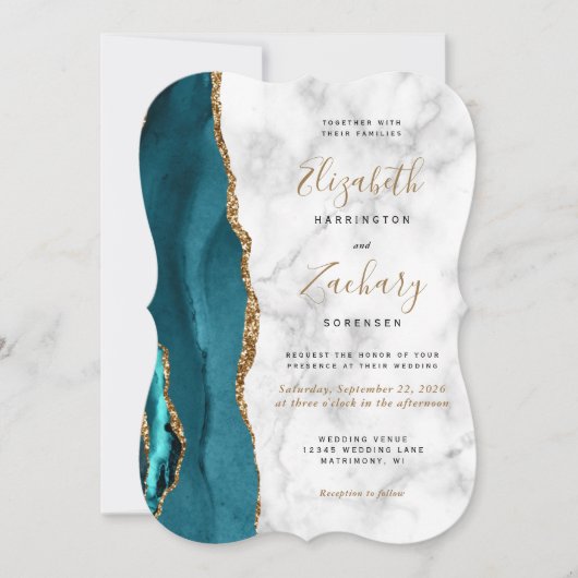 Moderne Aquamarine Gold Agate Marmorhalterung Einladung (Vorderseite)