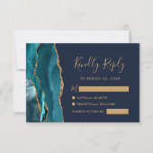 Moderne Aquamarine Gold Agate Navy Blue Wedding RS RSVP Karte (Vorderseite)