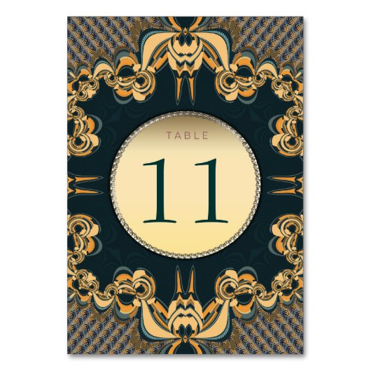 Moderne Aquamarine Gold Tischnummer Card (Vorderseite)