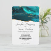Moderne Aquamarine Gold & White Agate Hochzeit Einladung (Stehend Vorderseite)