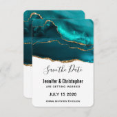 Moderne Aquamarine Gold & White Agate Hochzeit Save The Date (Vorne/Hinten)