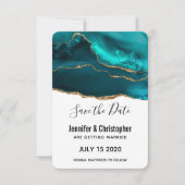 Moderne Aquamarine Gold & White Agate Hochzeit Save The Date (Vorderseite)