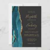 Moderne Aquamarine Goldbarren-Agate-Dunkle QR-Hoch Einladung (Vorderseite)