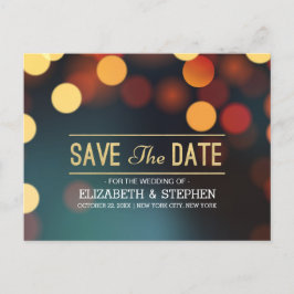 Moderne Aquamarine goldene Bokeh-Hochzeit rettet d Ankündigungspostkarte