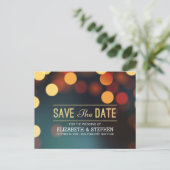 Moderne Aquamarine goldene Bokeh-Hochzeit rettet d Ankündigungspostkarte (Stehend Vorderseite)