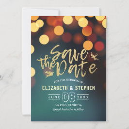 Moderne Aquamarine goldene Bokeh-Hochzeit rettet d Save The Date
