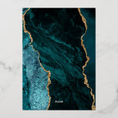 Moderne Aquamarine Goldene Tor-Lila Hochzeit Folieneinladung (Rückseite)