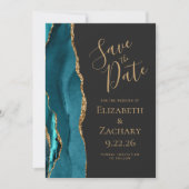 Moderne Aquamarine Goldklee-Hochzeit rettet das Da Einladung (Vorderseite)