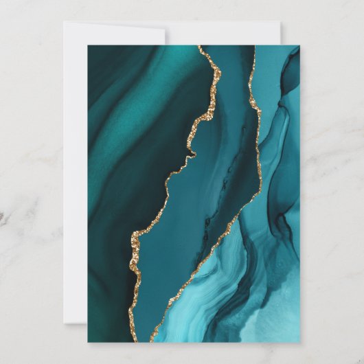 Moderne Aquamarine Goldklee-Hochzeit rettet das Da Save The Date (Rückseite)