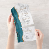 Moderne Aquamarine Goldmarmorhochzeit All In One Einladung (Abreißen)
