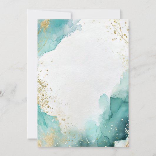 Moderne Aquamarine Goldmedaille Abstrakt Beach Wed Einladung (Rückseite)
