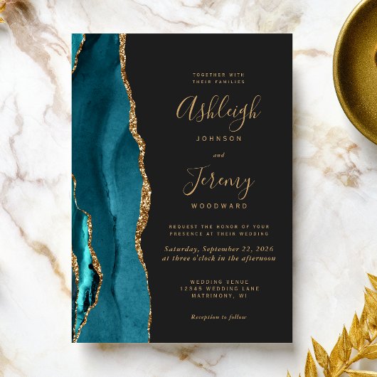 Moderne Aquamarine Goldvorstellung Einladung