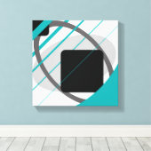 Moderne Aquamarine Grau-Schwarz-Weiß - überzogene  Leinwanddruck (Insitu (Holzboden))