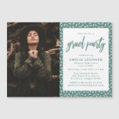 Moderne Aquamarine Green Script Foto Graduation Pa Magneteinladung (Vorderseite)