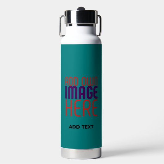 MODERNE, AQUAMARINE GRÜNE BILDTEXTVORLAGE TRINKFLASCHE (Vorderseite)