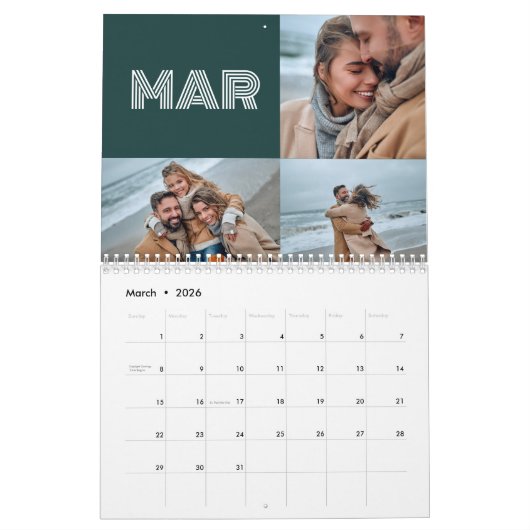 Moderne Aquamarine grüne Bold Typografy 3 Foto Kalender (Mär 2026)