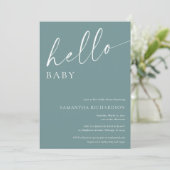 Moderne aquamarine Hello-Baby-Genneutrale Dusche Einladung (Stehend Vorderseite)