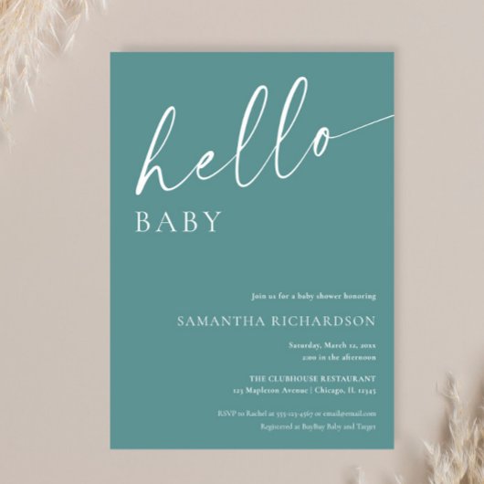 Moderne aquamarine Hello-Baby-Genneutrale Dusche Einladung