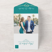 Moderne Aquamarine Hochzeit All In One Einladung (Außenbereich)