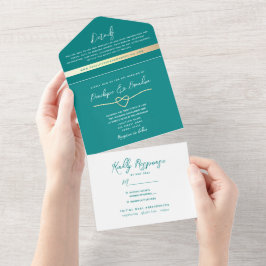 Moderne Aquamarine Hochzeit All In One Einladung