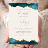 Moderne Aquamarine Hochzeit mit Gold Agate Einladung
