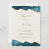 Moderne Aquamarine Hochzeit mit Gold Agate Einladung (Vorderseite)