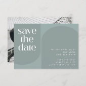 Moderne Aquamarine Hochzeit mit grüner Geometrie Save The Date (Vorne/Hinten)