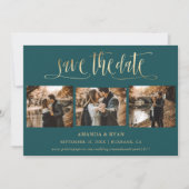 Moderne Aquamarine Hochzeit und Goldene Hochzeit 4 Save The Date (Vorderseite)