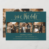 Moderne Aquamarine Hochzeit und Goldene Hochzeit 4 Save The Date (Vorne/Hinten)